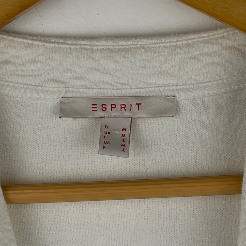 Esprit Womens White Textured Matelasse Open Front Cardigan Jacket Size M Pockets - Picture 3 of 12